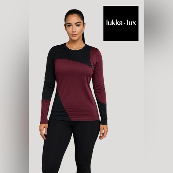 Lukka Lux Active Women's Mesh Contrast Colorblock Long Sleeve Tee - Picture 1 of 9